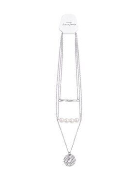 3/$20 NWT | Multi-Layer Silver Necklace Pearl & Crystal Disc Accents Modern
